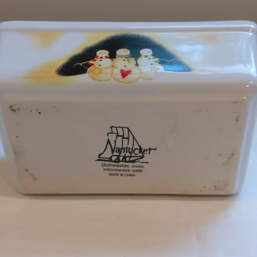 Nantucket Ceramic Loaf Pan with Snowmen!